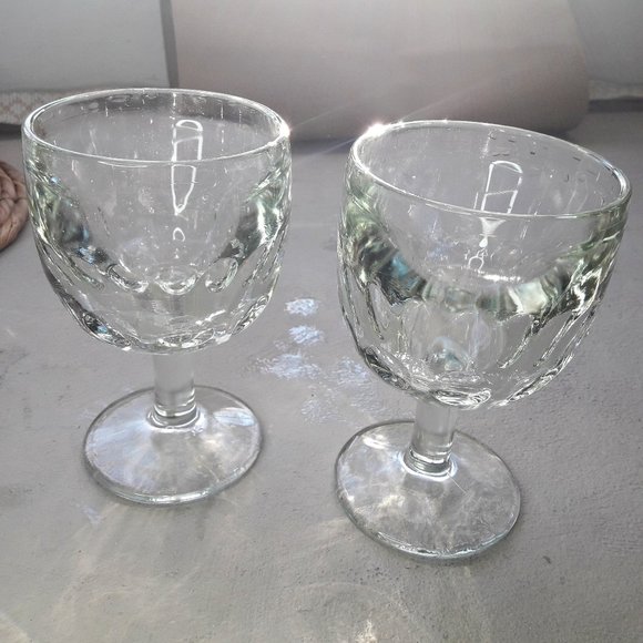 Vintage Wine Goblet Beer Thumbprint Glass Clear